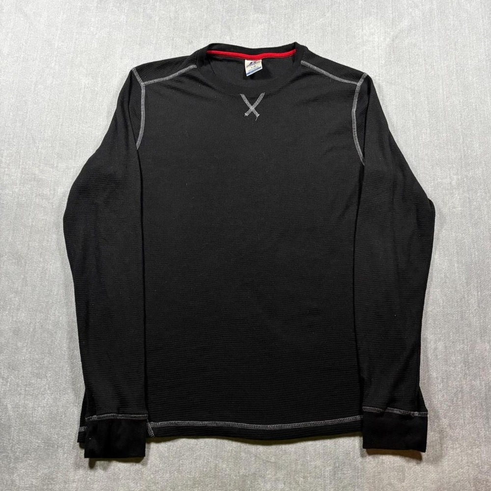 Russell Athletic black long sleeve thermal shirt w/ white accents and stitching